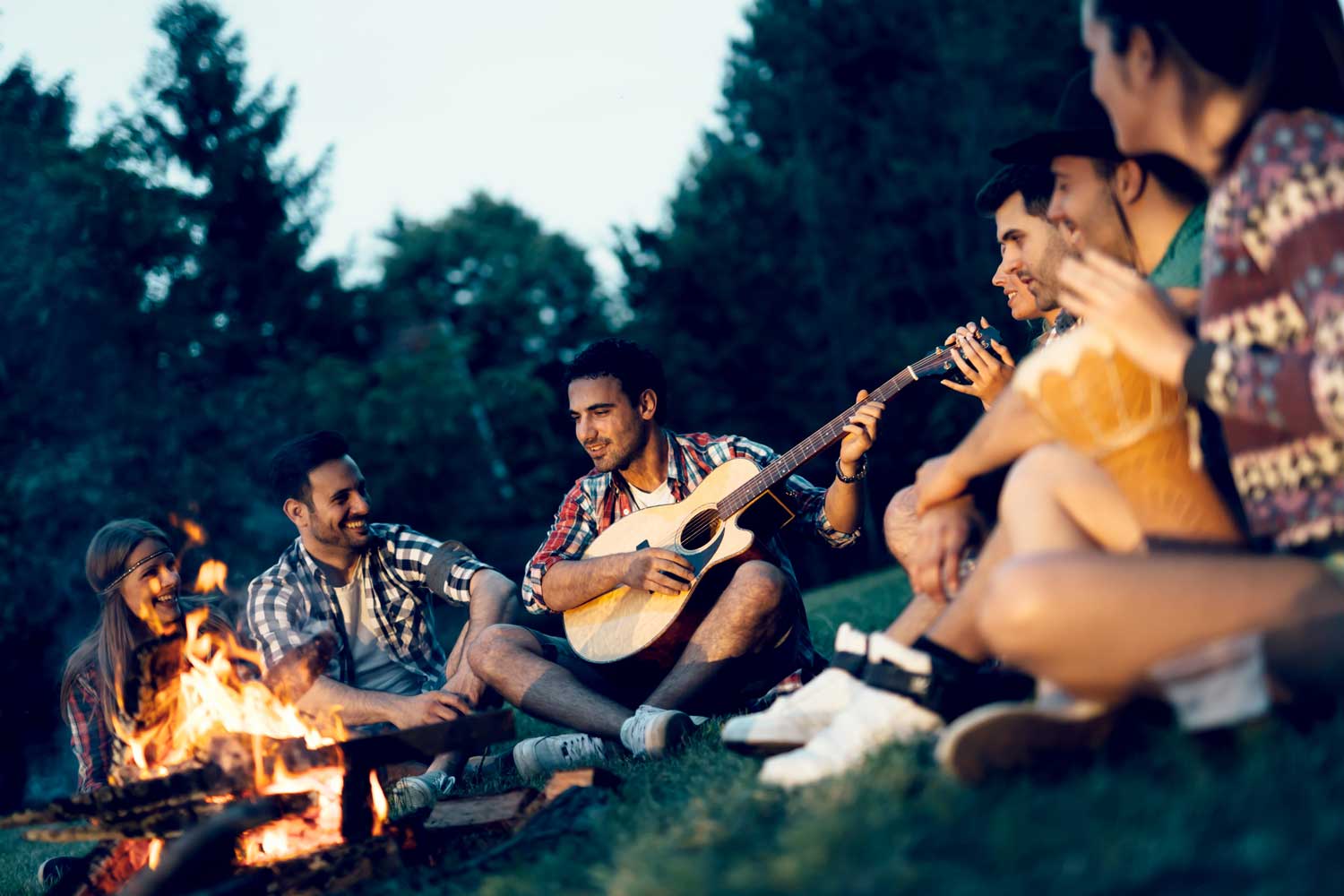 Friends around a campfire